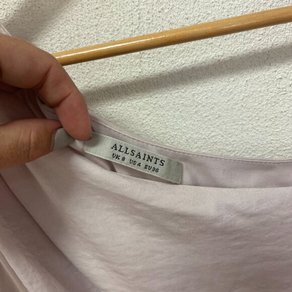 All Saints Lexi Dress One Shoulder Womens Asymmetric Hem Wrap Satin Pink US 4 - Picture 5 of 7